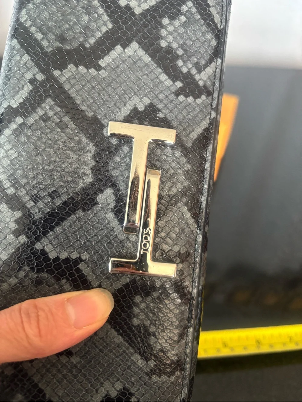 Authentic TOD'S Double T Black & Gray Python Embossed Leather Wallet- with box